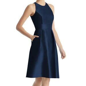 COPY - Alfred Sung Midnight Blue Jewel Neck Satin Cocktail Dress